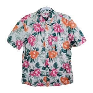 Gap Slim Fit Floral Hawaiian Camp Button Down Short Sleeve Shirt Cotton Sz Large
